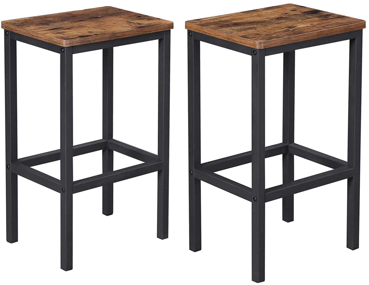 Rustic Brown and Black Industrial Bar Stools with Metal Frame
