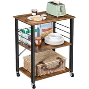 VASAGLE 3-Tier Rolling Kitchen Storage Cart, Rustic Brown