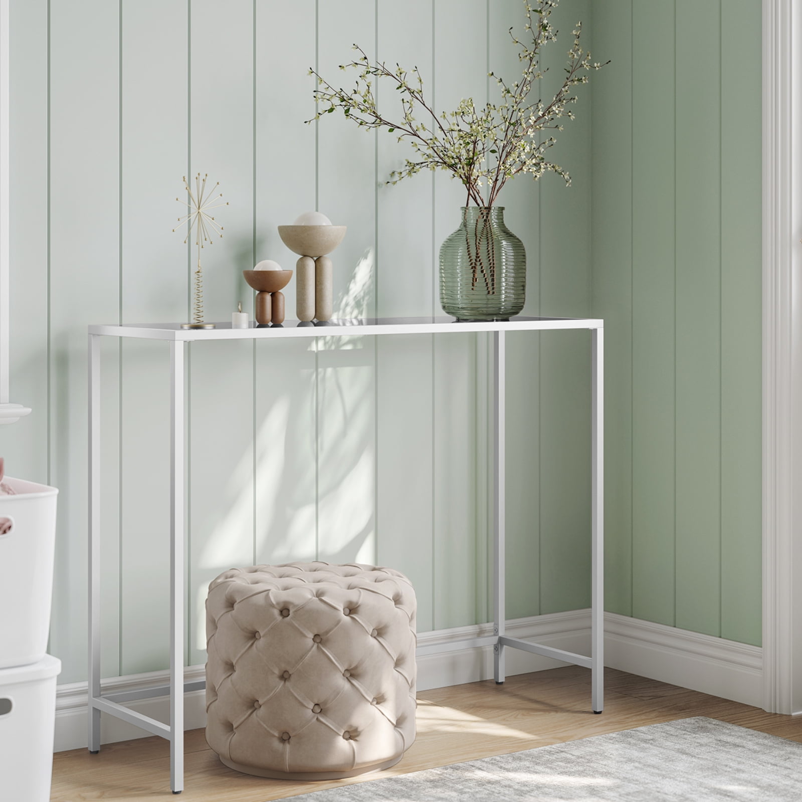 VASAGLE 39.4" Console Sofa Table Glass Modern Entryway Table for Living Room Bedroom Entryway