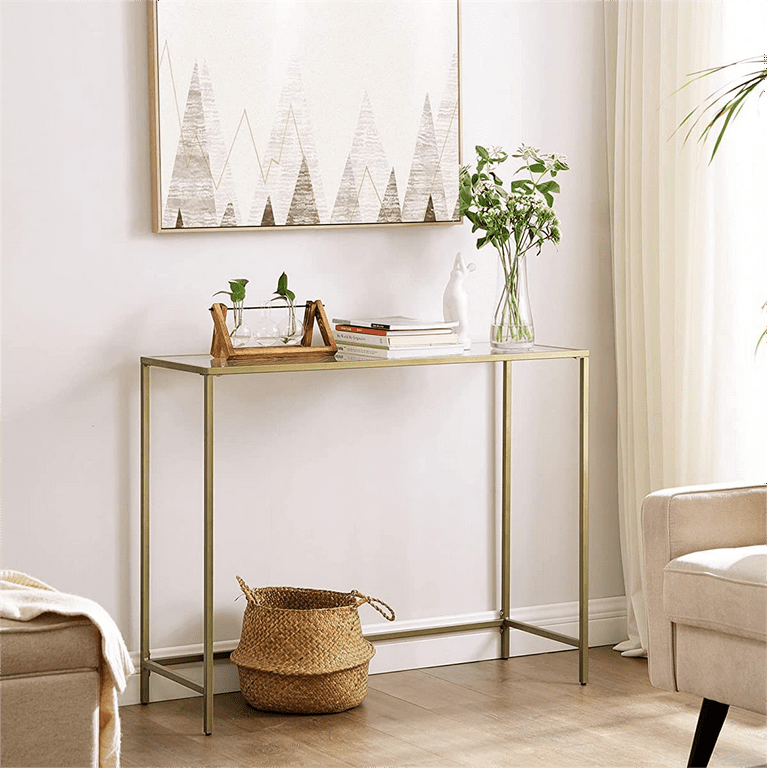 VASAGLE 39.4 Console Table Sofa Table Gold Glass Entryway Table Console  Vanity Modern for Entryway Living Room 