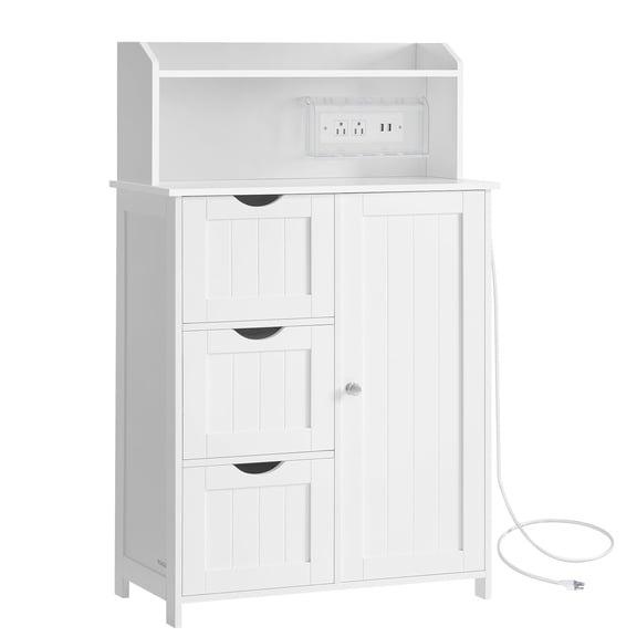 39.4-Inch Tall Storage Cabinet with Power Strip, Floor Cabinet with Drawers and Door, 2 Adjustable Shelves, Freestanding,Cloud White