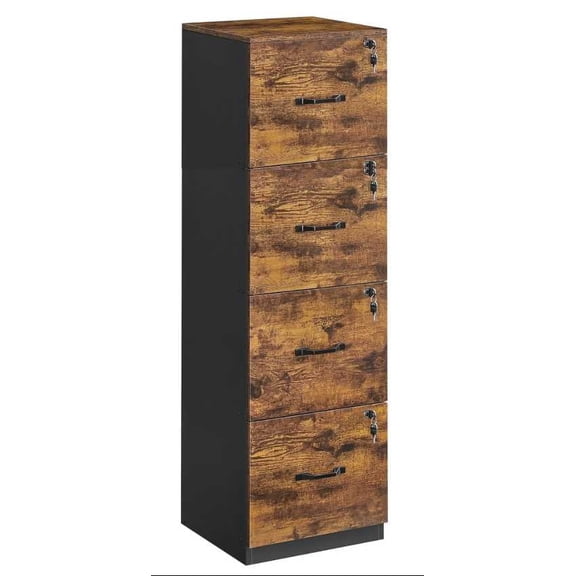 VASAGLE 4-Drawer Vertical File Cabinet, Filing Cabinet, with 4 Lockable Drawers, Adjustable Hanging Rail, for A4 and Letter-Size Files, Rustic Brown