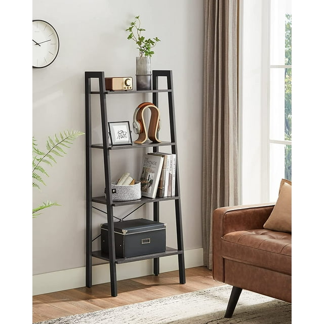 VASAGLE 4Tier Ladder Shelf Ladder Bookshelf Bookcase Storage Rack with Steel Frame Charcoal