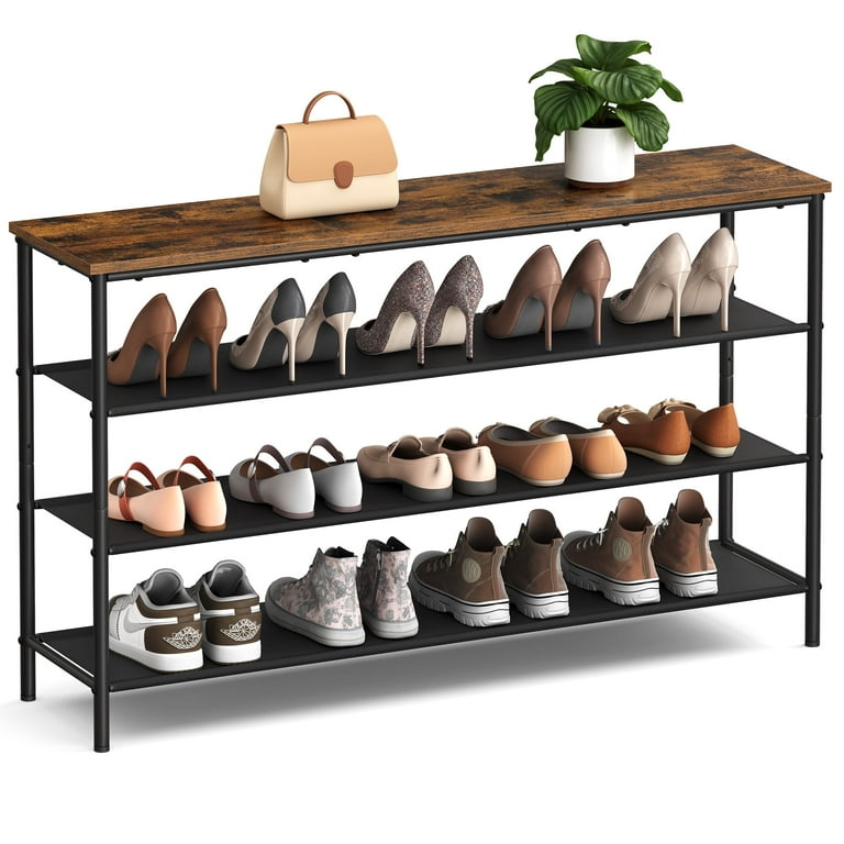 VASAGLE 4 Tier Shoe Rack for 15 18 Pairs Shoe Organizer with Fabric Shelves and Wooden Top Rustic Brown Black Walmart