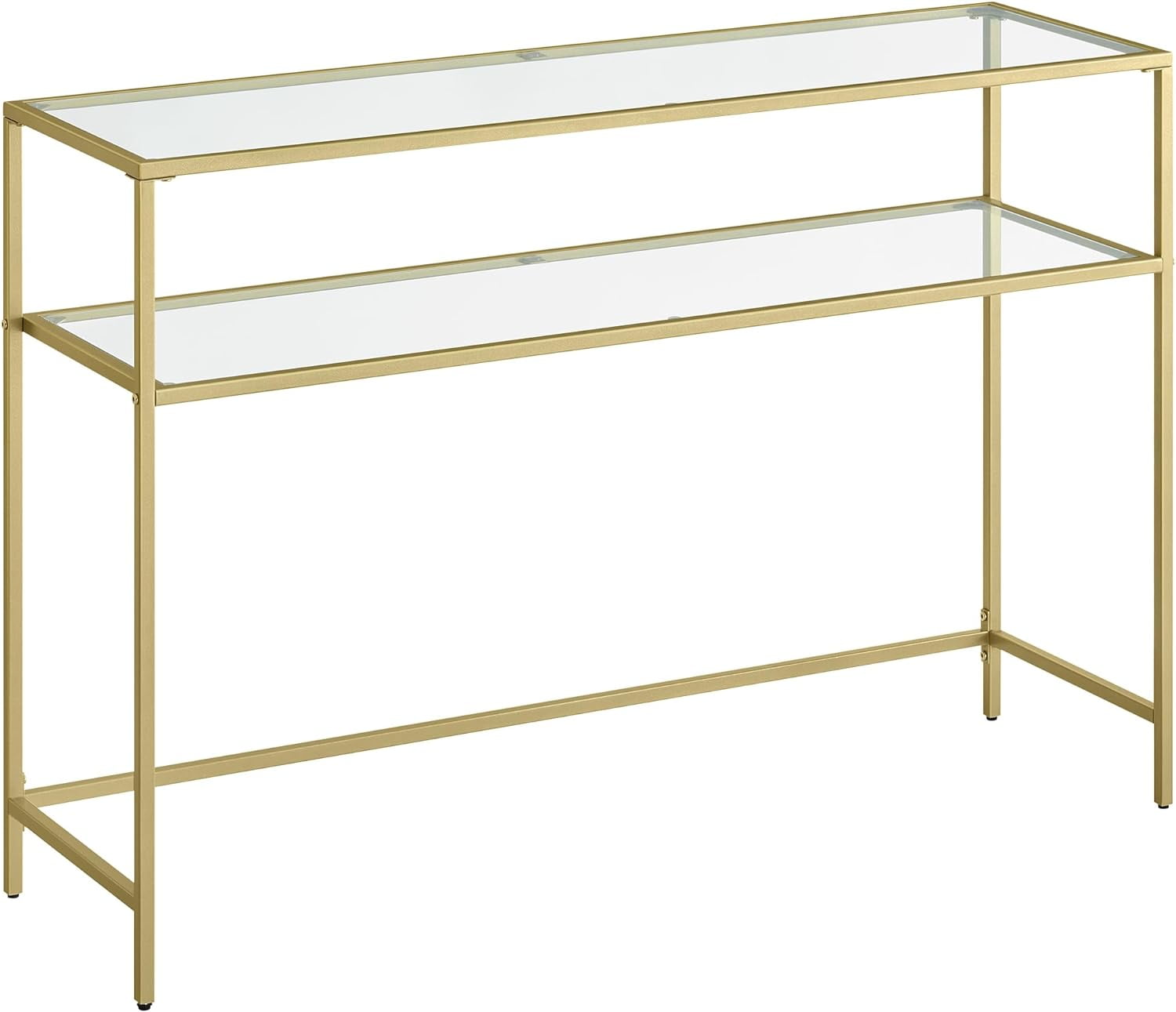Gold Metal and Glass Console Table with Storage Shelves