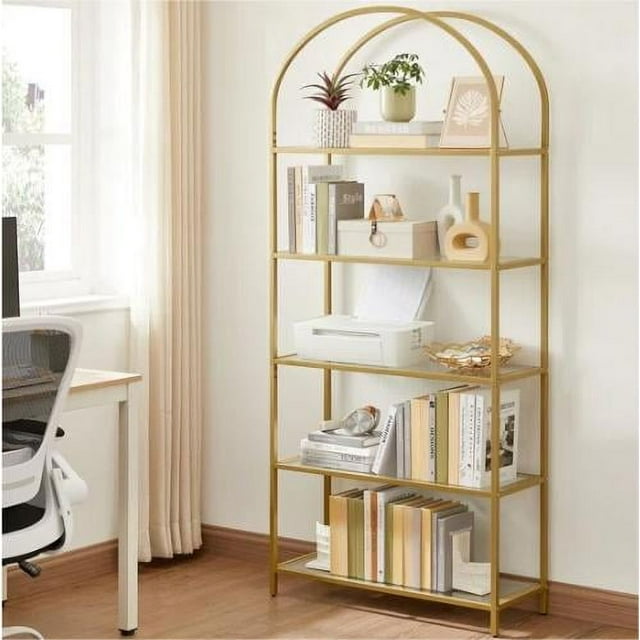 VASAGLE 5Tier Gold Bookshelf Display Storage Shelf Modern Bookcase