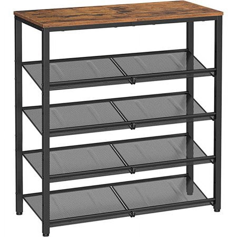 VASAGLE 5 Tier Extra Long Shoe Rack, Rustic Brown and Black, 39.4 Inches,  with 8 Side Pockets, Shoe Shelf for Closet Entry, Steel Frame, Industrial