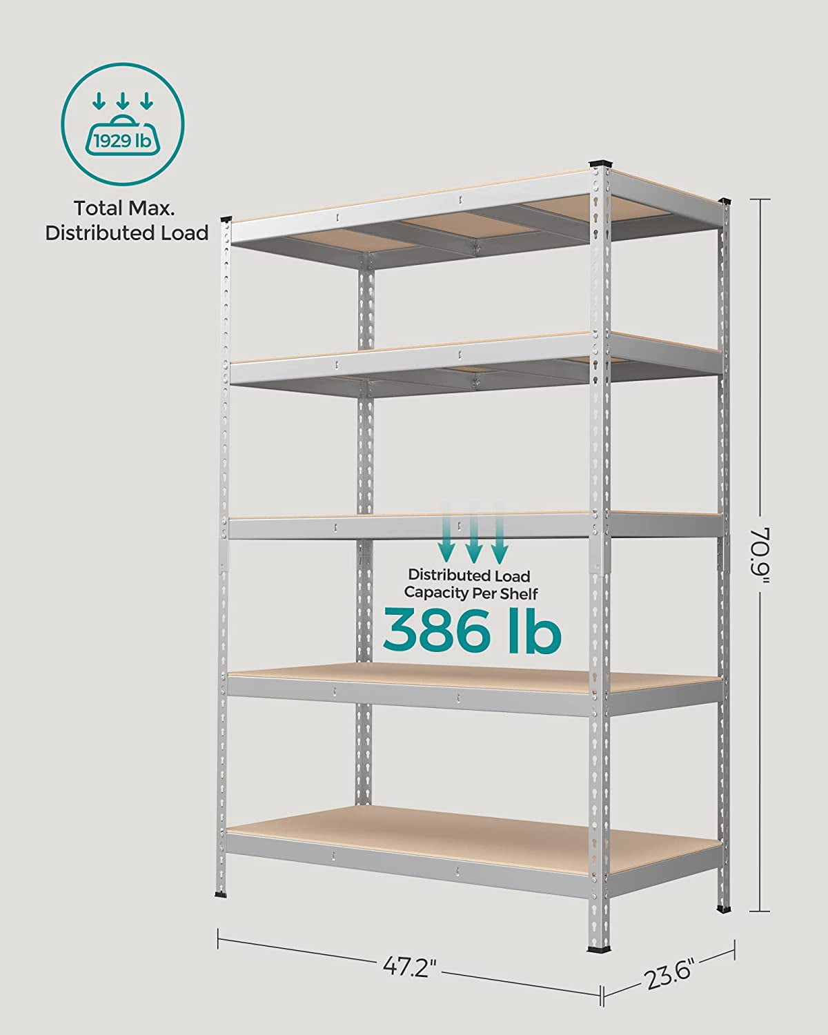 VASAGLE 5Tier Utility Shelves Metal Storage Shelves Garage Shelving