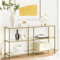 thumbnail image 1 of VASAGLE 51.2" Console Sofa Entry Table with 3 Shelves Metal Frame Tempered Glass Shelf Modern Style for Entryway Living Room Bedroom Gold Color, 1 of 10