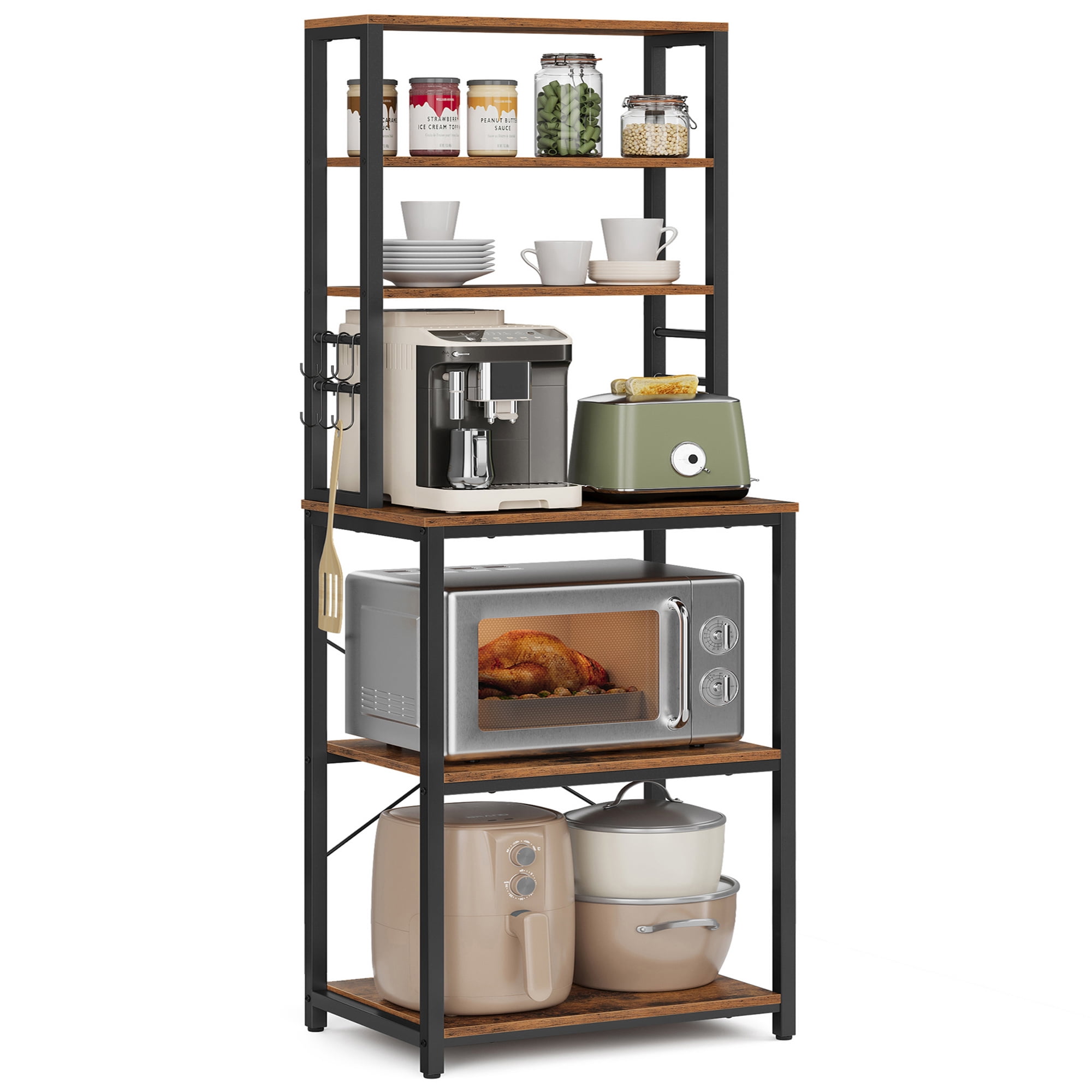 VASAGLE 6 Tier Bakers Racks for Kitchens Narrow Bakers Rack Microwave Stand with Storage