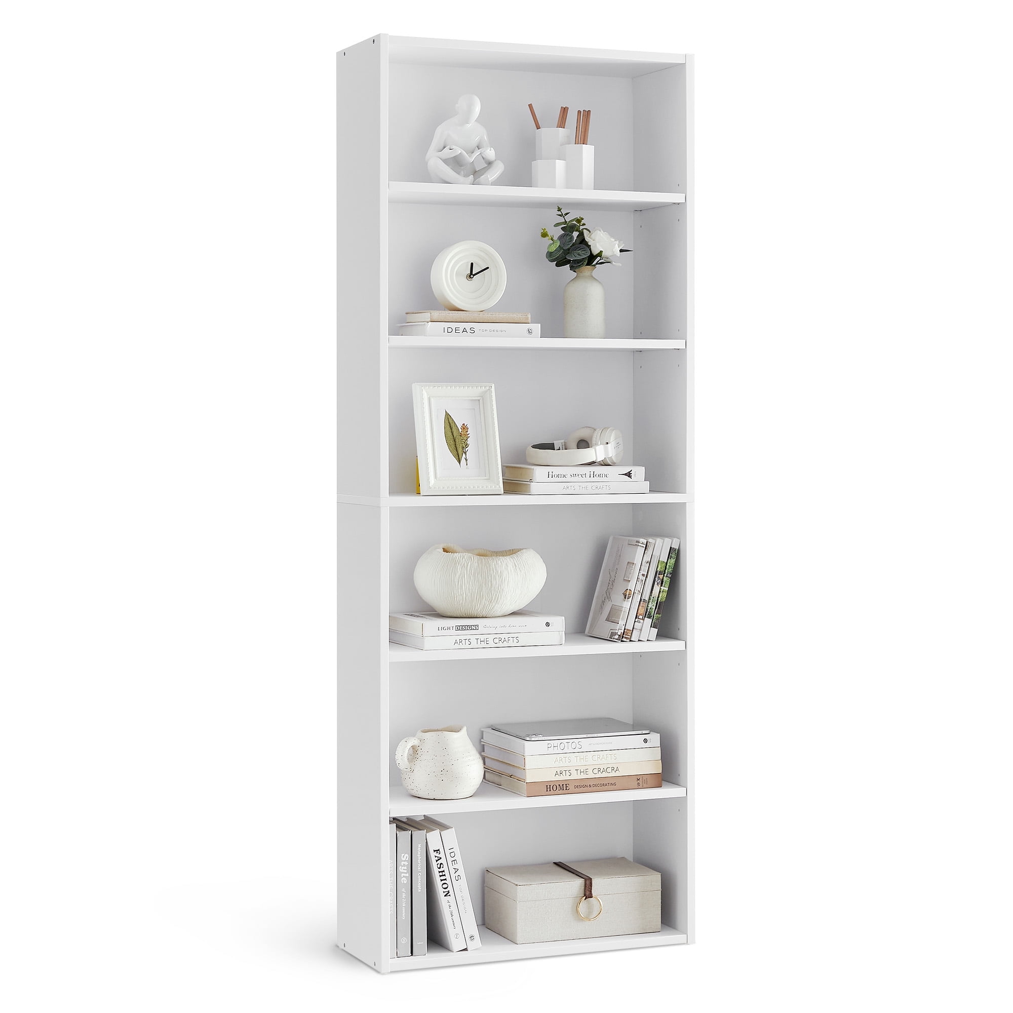 White 6-Tier Adjustable Freestanding Bookcase