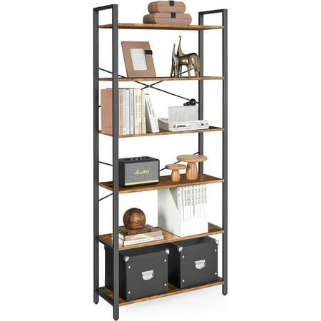 VASAGLE 6-Tier Tall Bookshelf, Rustic Brown and Black, Industrial Style, 11.8 x 31.5 x 73.2 Inches