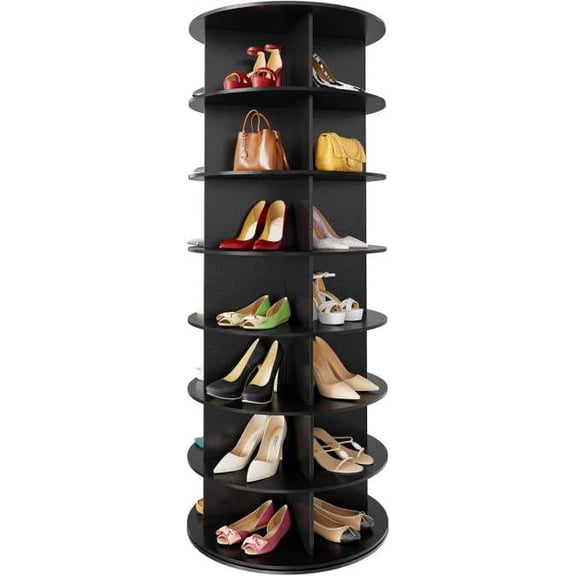 VASAGLE 7-Tier Rotating Shoe Rack Tower, Free Standing 360 Degree Spinning Shoe Organizer, Lazy Susan Bag Display Storage Rack, Black