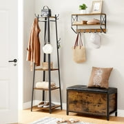 VASAGLE 8 Hooks Coat Rack Stand with 3 Shelves  Coat Tree for Entryway Bedroom Living Room Rustic Brown and Black