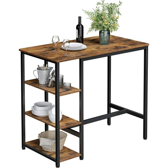 VASAGLE ALINRU Dining High Table with 3 Storage Shelves Computer Desk Industrial Rustic Brown