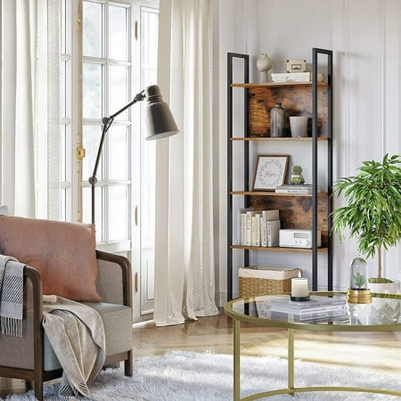 VASAGLE ALINRU Storage Shelf 5 Shelf Bookshelf for Living Room Entryway Office Rustic Brown and Black
