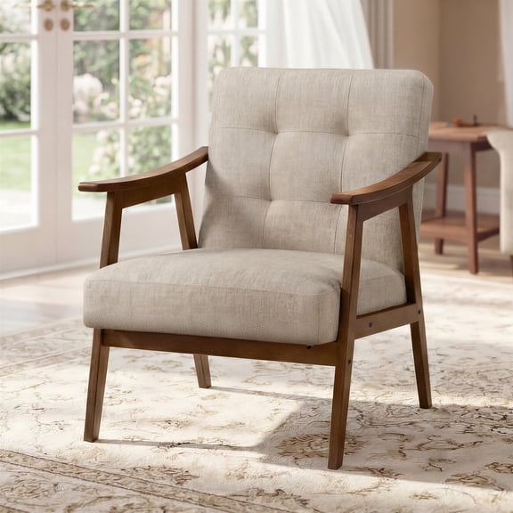 VASAGLE Accent Chair, Armchair, Button Tufted Living Room Chair, Thick Cushion, Mid Century Modern Lounge Seating, Beige