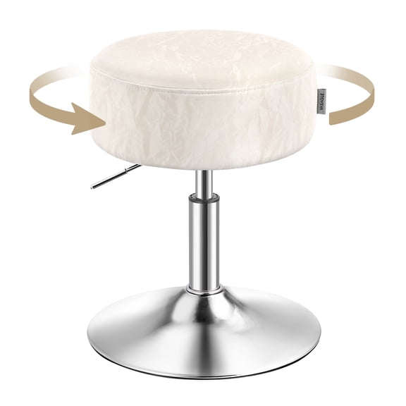 VASAGLE Adjustable Vanity Stool, Makeup Vanity Chair, 360° Swivel, PU Upholstery, Thick Cushion, Cream White