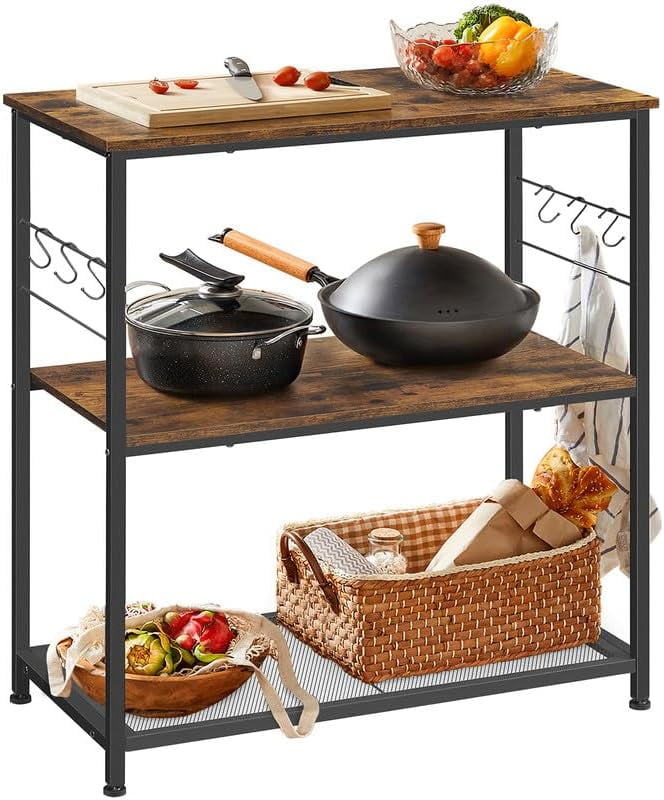 Rustic Brown and Black Adjustable Metal Kitchen Island
