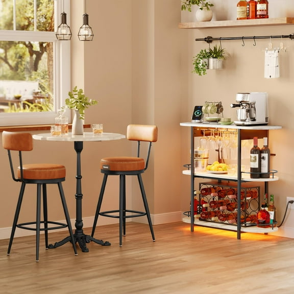 VASAGLE Bar Cabinets for Home, LED Coffee Bar with Power Outlets, Home Mini Bar for Liquor, Freestanding Wine Rack with Glass Holder, Kitchen, Dining Room, Rustic White
