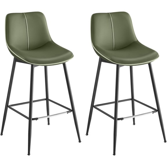 VASAGLE Bar Stools Set of 2, Bar Height Bar Stools with Back, Ergonomic Backrest, Synthetic Leather, Metal Legs, 28.7-Inch Tall Stools for Kitchen Island Home Bar, Forest Green