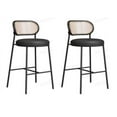 thumbnail image 1 of VASAGLE Bar Stools Set of 2, Counter Height Bar Stool with PE Rattan Back, Synthetic Leather Upholstered Stools for Kitchen Island Dining Room, 25.1-Inch Bar Chairs, Ink Black, 1 of 8