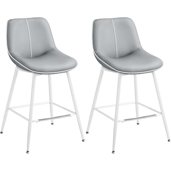VASAGLE Bar Stools Set of 2, Counter Height Bar Stools with Back, Ergonomic Backrest, Synthetic Leather, Metal Legs, 24.8-Inch Tall Barstools for Kitchen Island Home Bar, Easy Assembly, Dove Gray