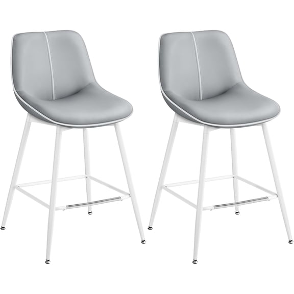 VASAGLE Bar Stools Set of 2, Counter Height Bar Stools with Back, Ergonomic Backrest, Synthetic Leather, Metal Legs, 24.8-Inch Tall Barstools for Kitchen Island Home Bar, Easy Assembly, Dove Gray