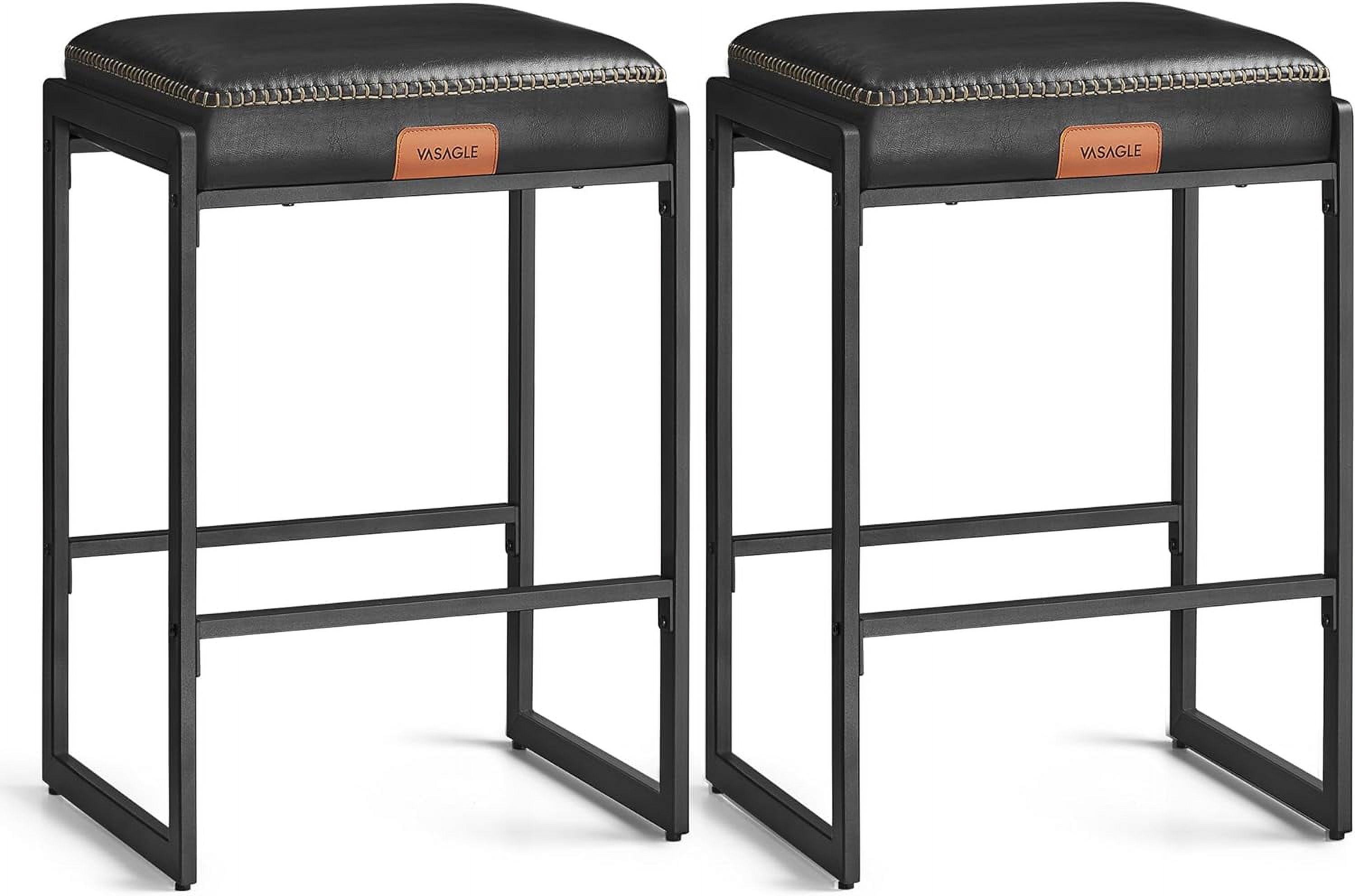 VASAGLE Black Synthetic Leather and Steel Counter Height Bar Stools, Set of 2