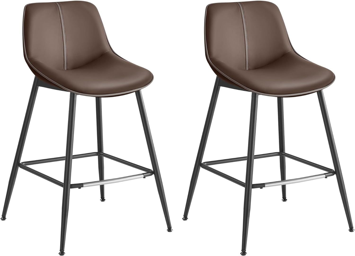Set of 2 Brown Faux Leather and Metal Swivel Bar Stools
