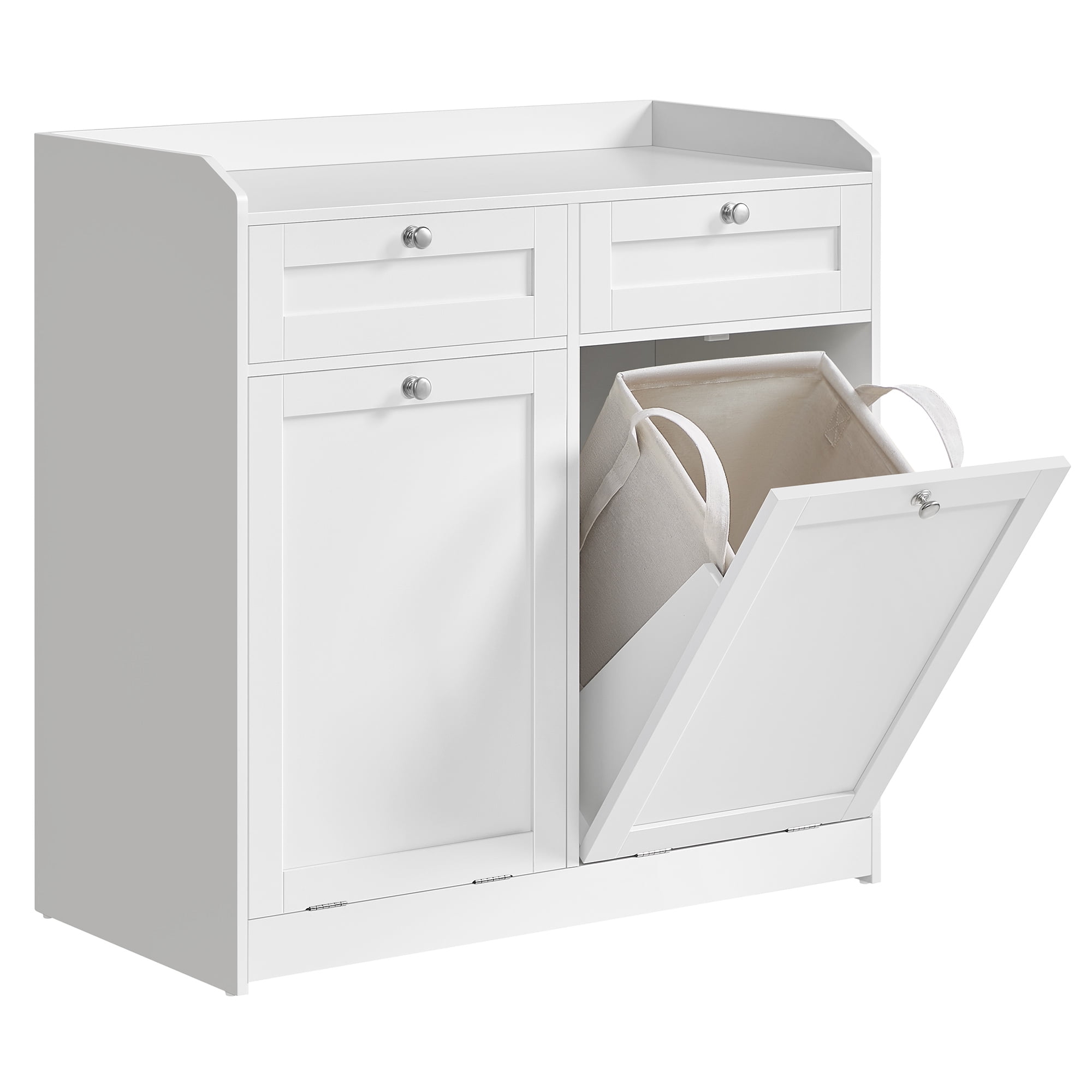 White Freestanding Bathroom Cabinet with Dual Hampers