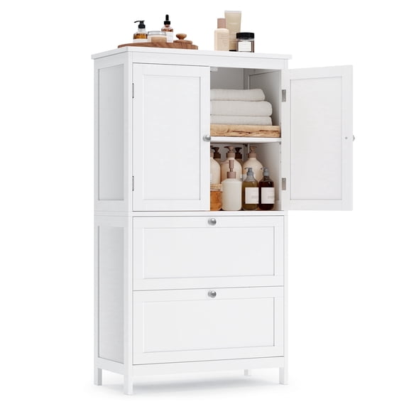 Floor Storage Cabinet, Storage Unit, Freestanding  Cabinet with 2 Drawers and 2 Doors, Adjustable Shelf, 11.8 x 23.6 x 43.3 Inches, White