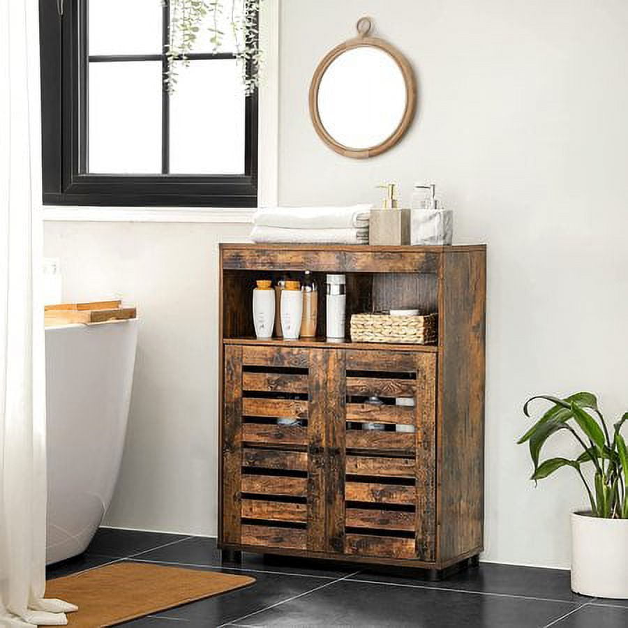 VASAGLE Bathroom Storage Cupboard with Louvered Doors Open