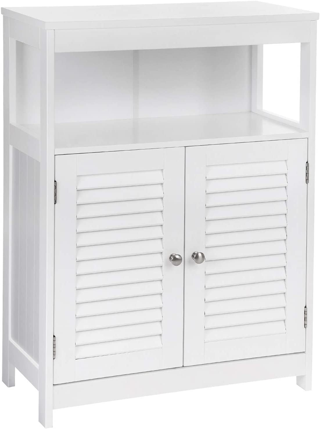 VASAGLE Bathroom Storage Floor Cabinet Free Standing with Double Shutter Doors and Adjustable Shelf White