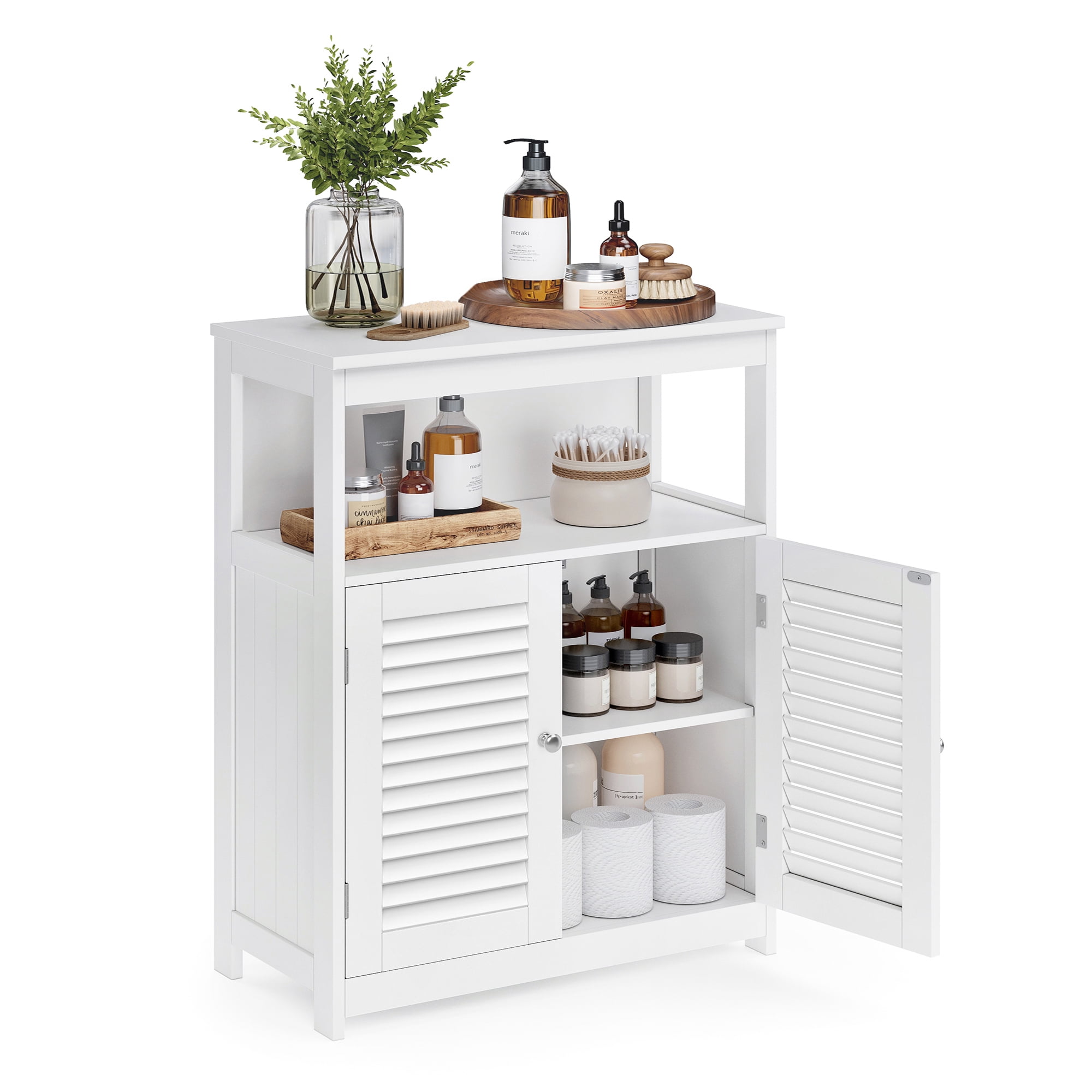 Vasagle bathroom storage floor cabinet free standing with double shutter door and adjustable shelf white deals