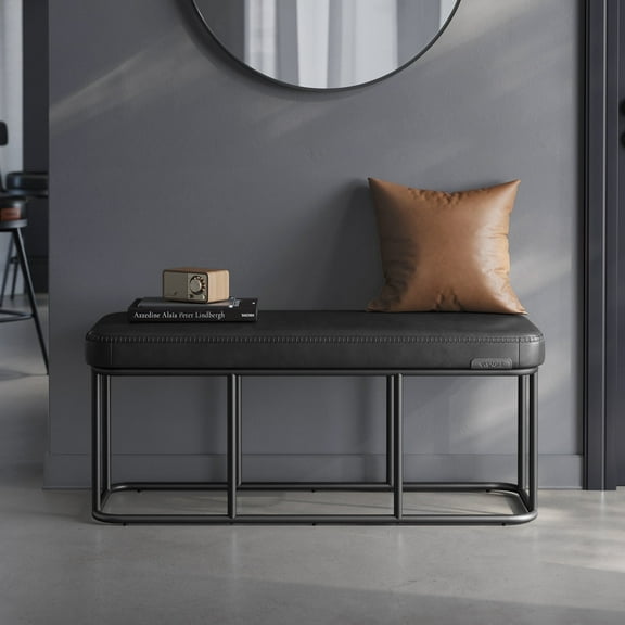 VASAGLE Bench for Entryway Bedroom Ottoman Bench with Steel Frame for Living Dining Room Loads 660 lb Ink Black