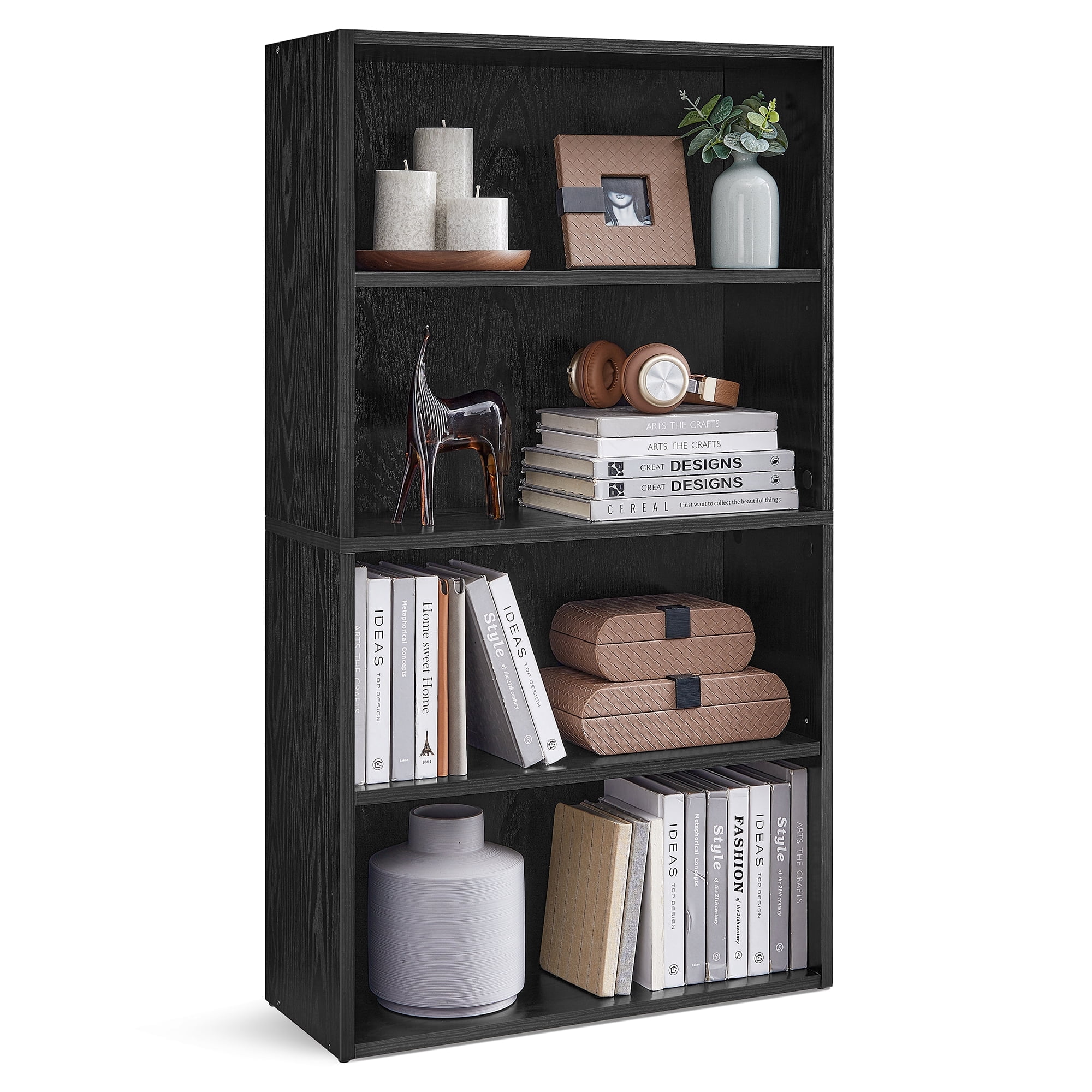 Ebony Black 4-Tier Adjustable Modern Bookshelf