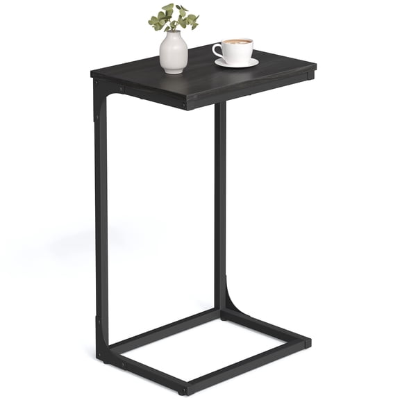 VASAGLE C-Shaped End Table, Side Table for Sofa, Couch Table with Metal Frame, Small TV Tray Table for Living Room, Bedroom, Ebonized Oak Finish and Black