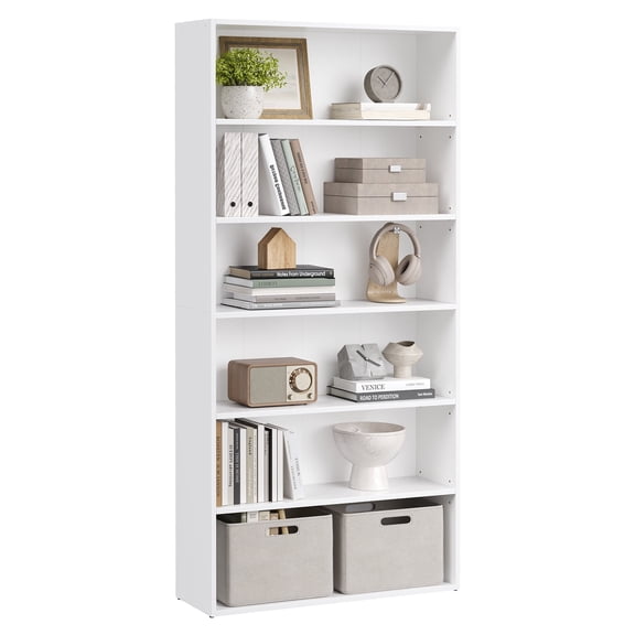 VASAGLE CUSTOS Collection - Bookshelf, 6-Tier Bookcase, Book Shelf, Open Storage Shelf, 9.4 x 31.5 x 63.3 Inches, for Living Room, Home Office, Dining Room, Cloud White