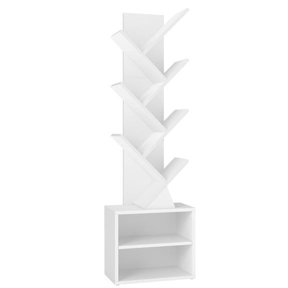 VASAGLE CUSTOS Collection - Tree Bookshelf, Modern Bookcase, Floor Standing Book Shelf, 2 Open Compartments, 8 x 15 x 48.5 Inches, Cloud White