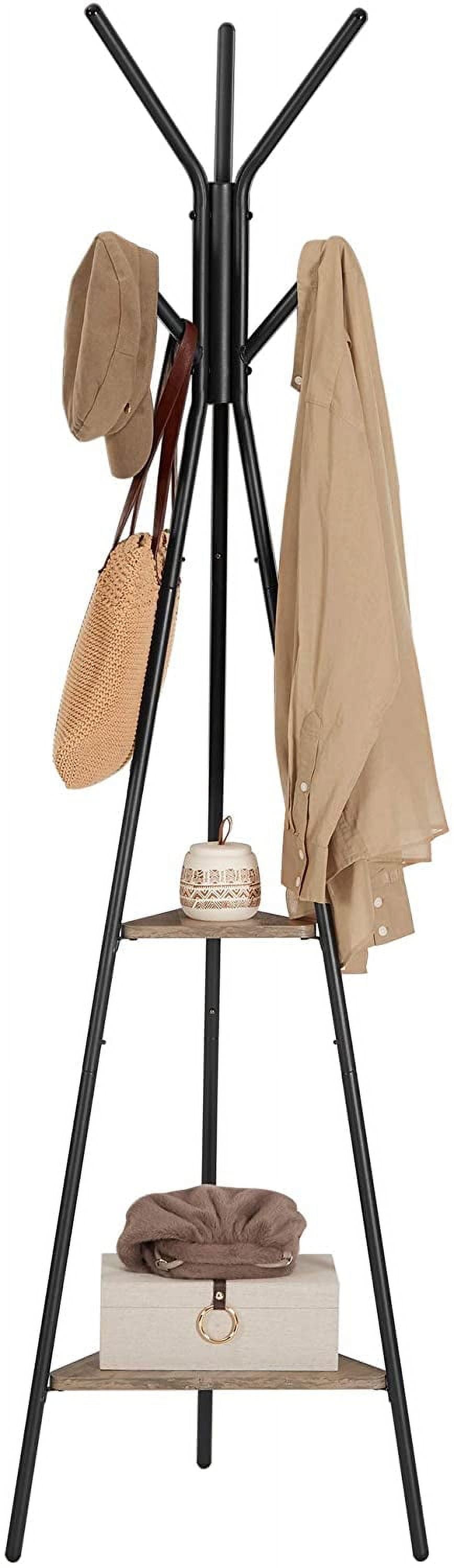 Greige and Black Industrial Coat Rack with Shelves