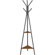VASAGLE Coat Rack Freestanding Coat Hanger Stand Hall Tree with 2 Shelves for Clothes Hat Bag Rustic Brown and Black