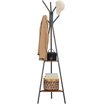 VECELO Freestanding Coat Rack With Metal Basket & Shelves - Walnut Brown, 17.7"x17.7"x71.3", 8 Hooks