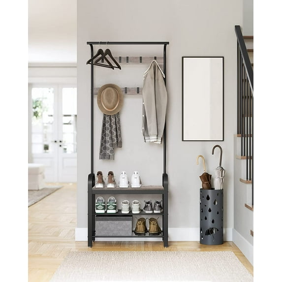 VASAGLE Coat Rack Hall Tree with Shoe Bench for Entryway Entryway Bench with Coat Rack Greige and Black