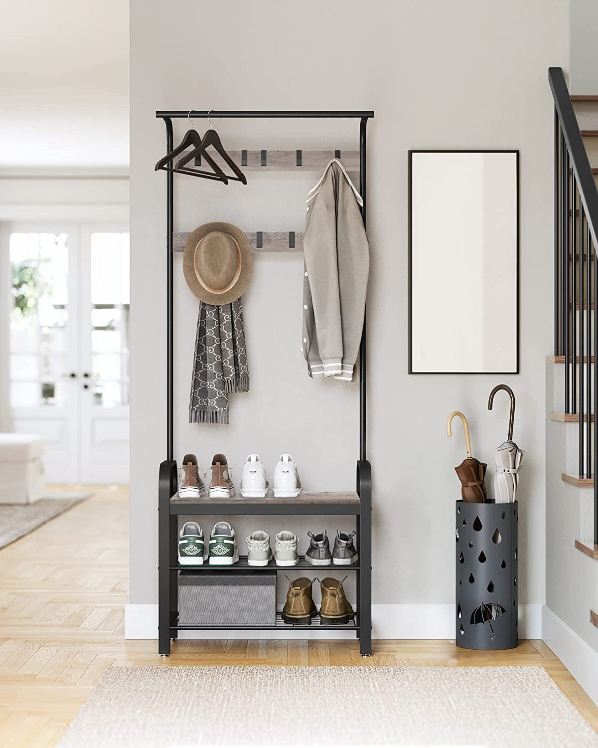 VASAGLE Coat Rack Hall Tree with Shoe Bench for Entryway Entryway Bench with Coat Rack Greige and Black in Dominican Republic at DOP 0 Rating 5