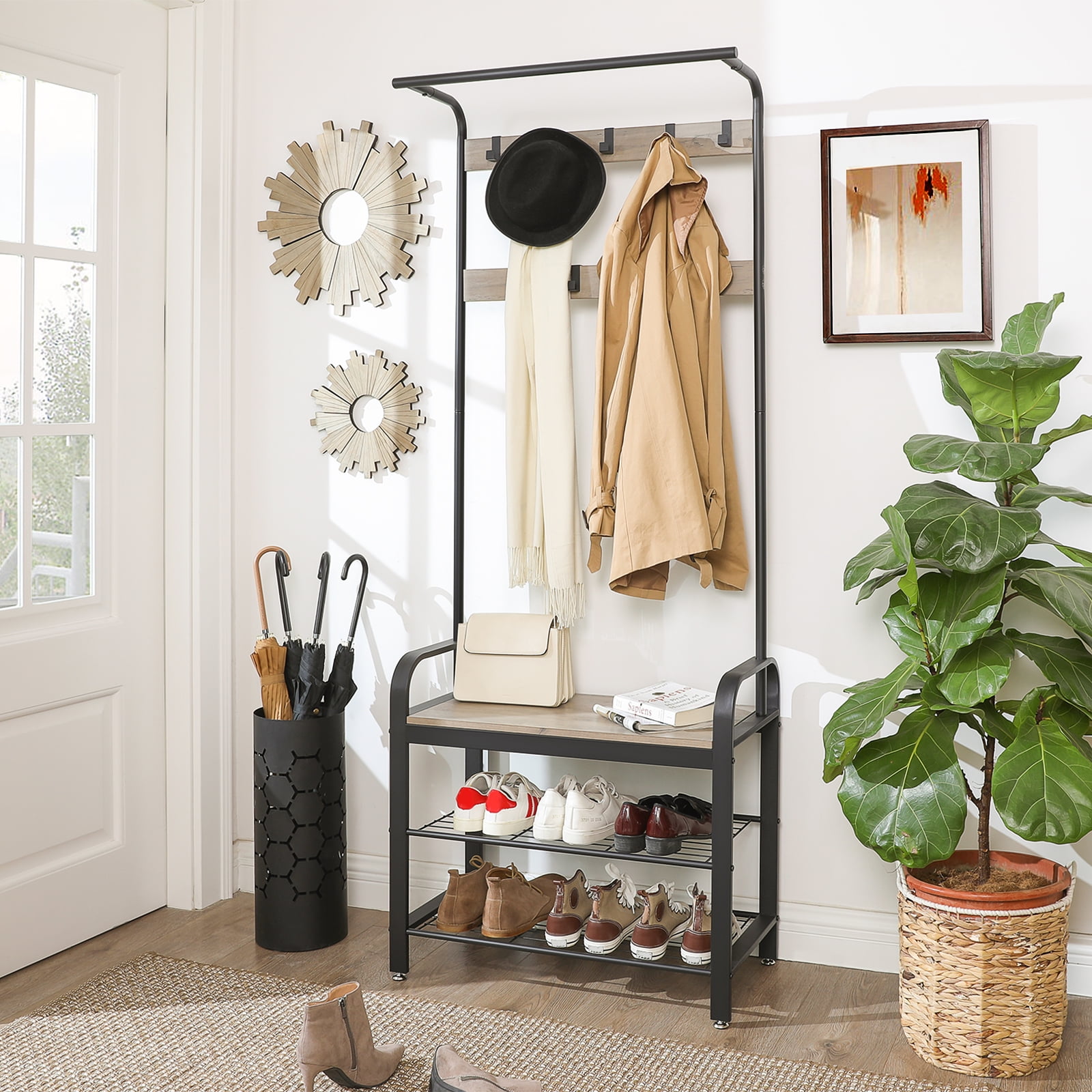 Vasagle industrial coat rack hall tree entryway shoe bench sale