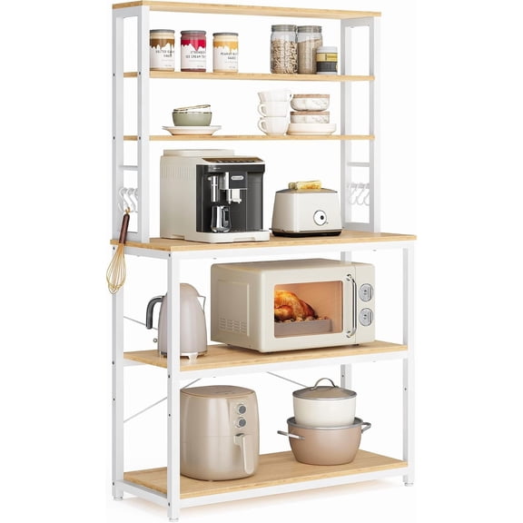 VASAGLE Coffee Bar, 31.5 Inchs 6-Tier Baker's Rack with 6 Hooks