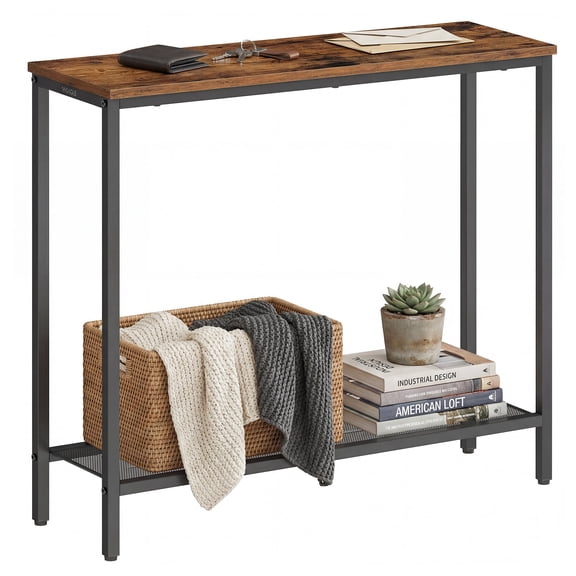 VASAGLE Console Table, Entryway Table, One Piece Top, Easy Assembly, 2 Tier, 9.4 x 31.5 x 32 Inches, Rustic Brown and Ink Black