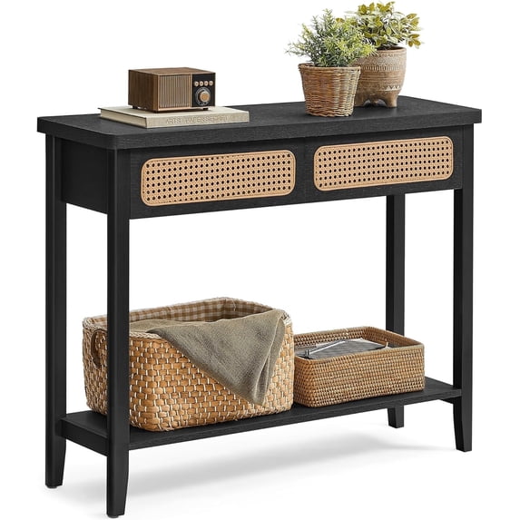 VASAGLE Console Table, Sofa Table, Narrow Entryway Table, Entry Table with 2 Drawers, Open Storage Shelf for Living Room Ash Black