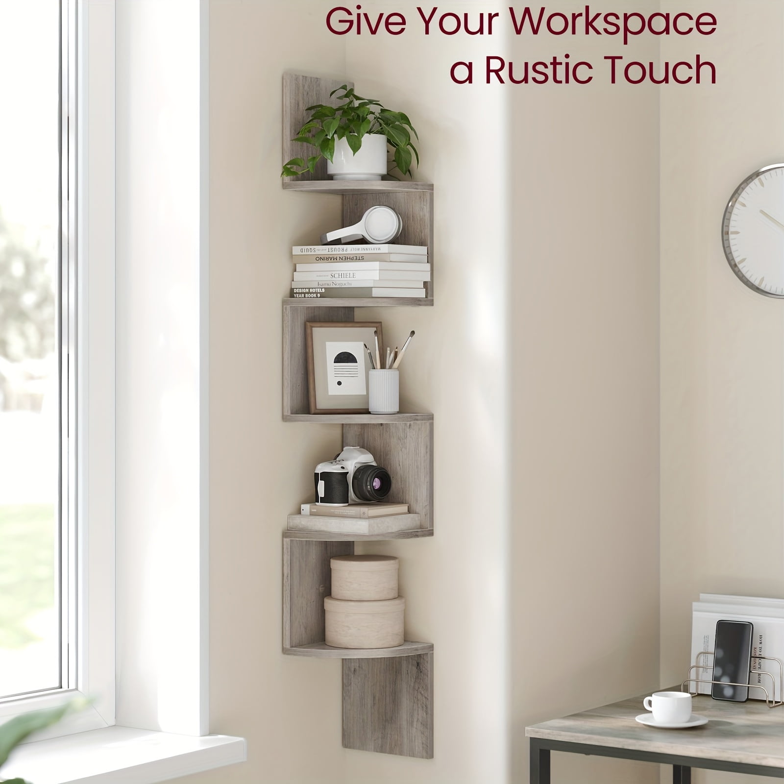 VASAGLE Corner Shelf Wall Mount, 5Tier Floating Corner Bookshelf